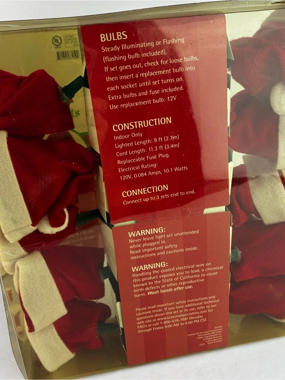 Fabric Santa Hats NIB Set of 2 String Lights